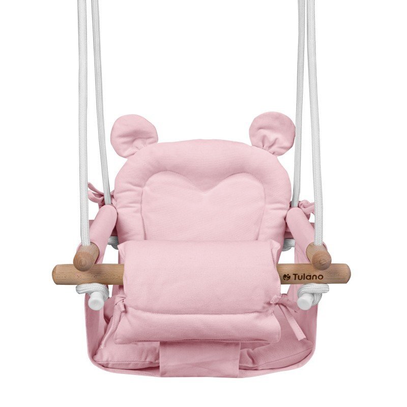 Tulano Leagan textil din lemn pentru copii Hop 30 Pink cu centura de sigurantaspatarsezut moale cu husa din bumbac utilizare interiorexterior greutate admisa 60 kg