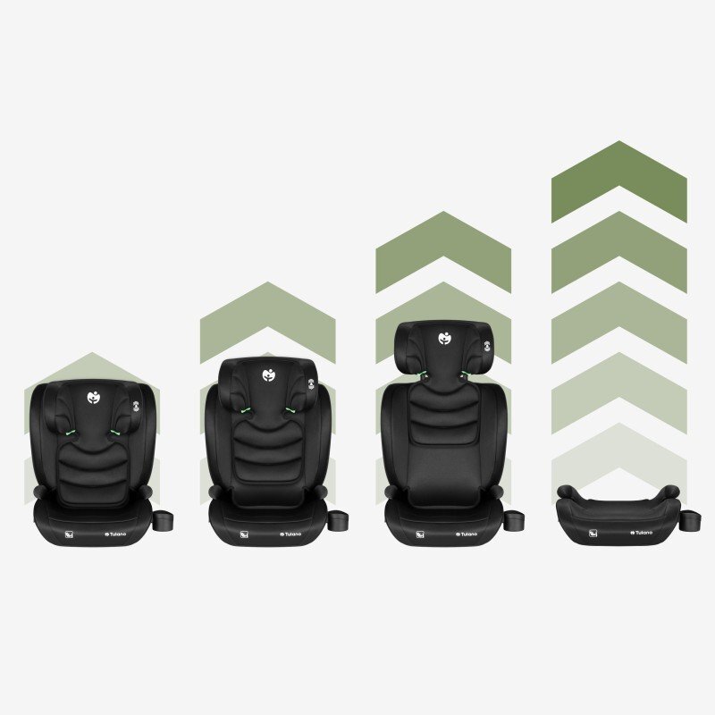 Tulano Scaun auto copii 2in1 I-Size Joy 20 Black 100-150 cm cu spatar detasabilcertificat ECE R129suport pahar si 2 parasolare inclusetetiera reglabila 13 pozitii distincte