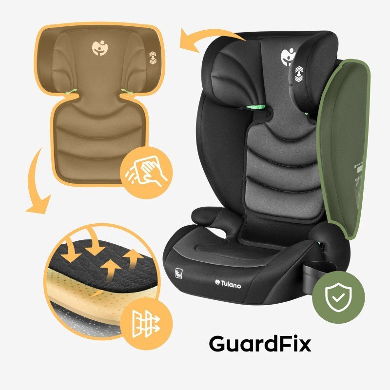 Tulano Scaun auto copii 2in1 I-Size Joy 20 BlackGrey 100-150 cm cu spatar detasabilcertificat ECE R129suport pahar si 2 parasolare inclusetetiera reglabila 13 pozitii distincte