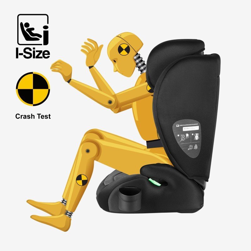 Tulano Scaun auto copii 2in1 I-Size Joy 20 BlackGrey 100-150 cm cu spatar detasabilcertificat ECE R129suport pahar si 2 parasolare inclusetetiera reglabila 13 pozitii distincte