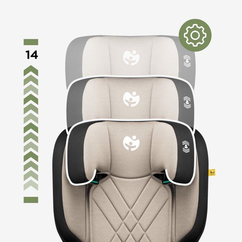 Tulano Scaun auto copii cu isofix 2in1 I-Size Joy 45 Beige 100-150 cm cu spatar detasabilcertificat ECE R129tetiera reglabila 14 pozitii sistem protectie impact lateral SIP2 parasolare auto incluse