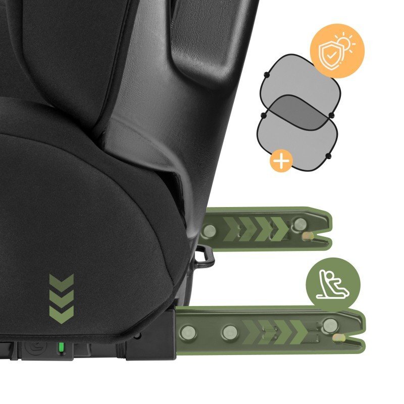 Tulano Scaun auto copii cu isofix 2in1 I-Size Joy 45 Black 100-150 cm cu spatar detasabilcertificat ECE R129tetiera reglabila 14 pozitii sistem protectie impact lateral SIP2 parasolare auto incluse