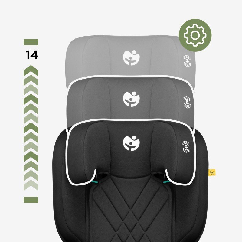 Tulano Scaun auto copii cu isofix 2in1 I-Size Joy 45 Black 100-150 cm cu spatar detasabilcertificat ECE R129tetiera reglabila 14 pozitii sistem protectie impact lateral SIP2 parasolare auto incluse
