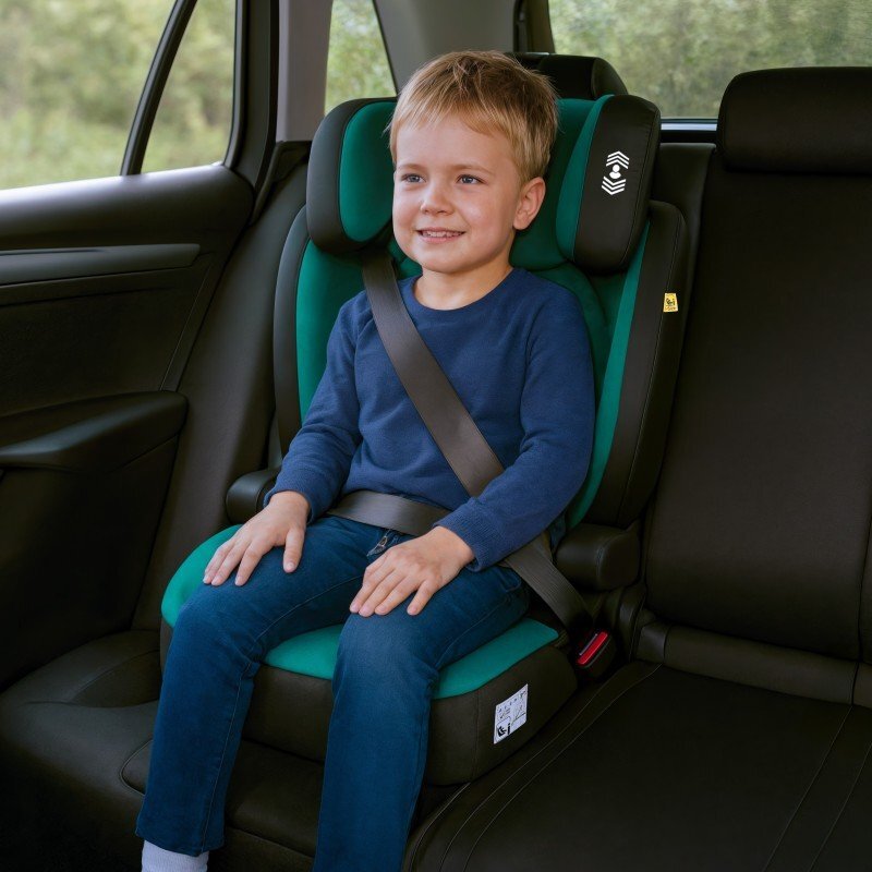 Tulano Scaun auto copii cu isofix 2in1 I-Size Joy 45 Green 100-150 cm cu spatar detasabilcertificat ECE R129tetiera reglabila 14 pozitii sistem protectie impact lateral SIP2 parasolare auto incluse