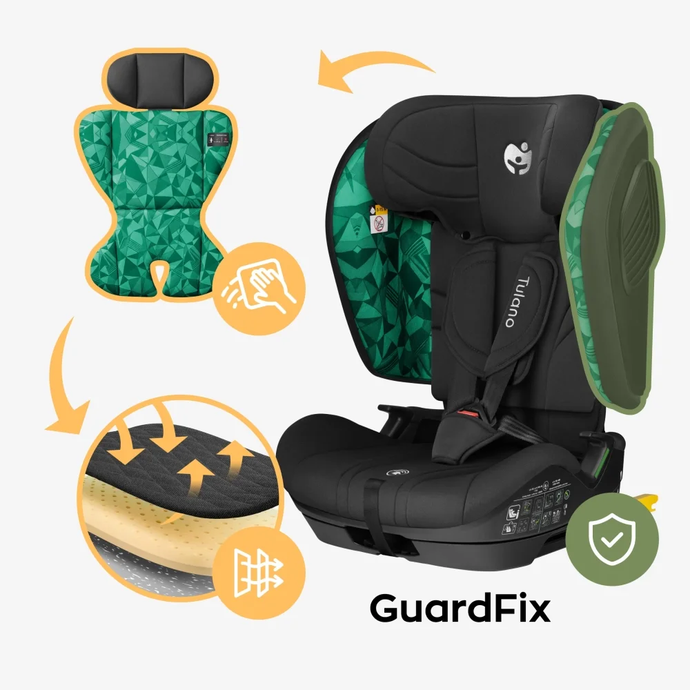 Tulano Scaun auto copii cu isofix Zooma 55 BlackGreen i-Size 76-150 cmSIP GuardFixstructura pliabila compatibila aviontetiera cu spuma de memorie si inaltime reglabila4 pozitii inclinare spatargeanta inclusa