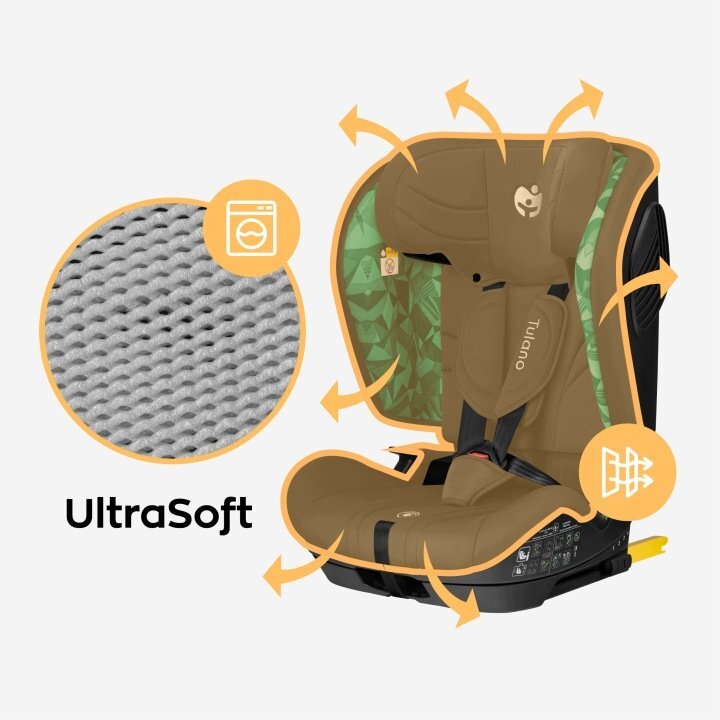 Tulano Scaun auto copii cu isofix Zooma 55 BlackGreen i-Size 76-150 cmSIP GuardFixstructura pliabila compatibila aviontetiera cu spuma de memorie si inaltime reglabila4 pozitii inclinare spatargeanta inclusa