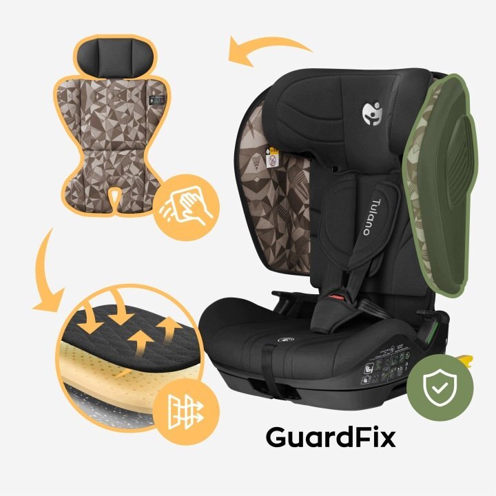 Tulano Scaun auto copii cu isofix Zooma 55 BlackTaupe i-Size 76-150 cmSIP GuardFixstructura pliabila compatibila aviontetiera cu spuma de memorie si inaltime reglabila4 pozitii inclinare spatargeanta inclusa