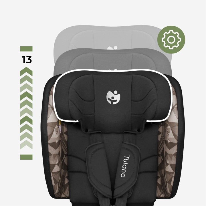Tulano Scaun auto copii cu isofix Zooma 55 BlackTaupe i-Size 76-150 cmSIP GuardFixstructura pliabila compatibila aviontetiera cu spuma de memorie si inaltime reglabila4 pozitii inclinare spatargeanta inclusa