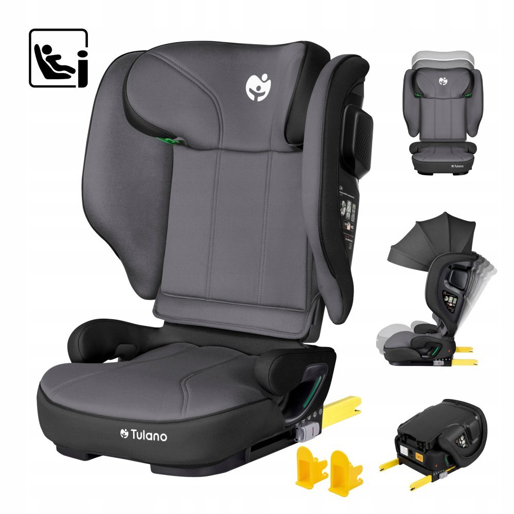 Tulano Scaun auto copii Joy 55 BlackGrey I-Size 100-150 cmsistem integrat SIP GuardFixdesign pliabilfixare cu isofixspatar reglabilparasolar incorporattetiera reglabila cu spuma de memorie
