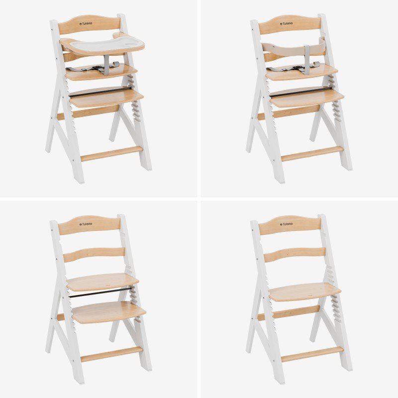 Tulano Scaun de masa copii multifunctional 4-in-1 Morsel 40 WhiteNatural structura din lemn rezistent11 nivele de inaltime tavita dublarecomandat 6luni-12 anigreutate admisa 40 kg