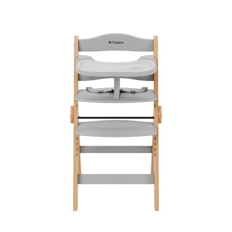Tulano Scaun de masa copii multifunctional 4-in-1 Morsel 45 NaturalGrey structura din lemn rezistentpliabil9 nivele de inaltime tavita dublarecomandat 6luni-12 anigreutate admisa 40 kg