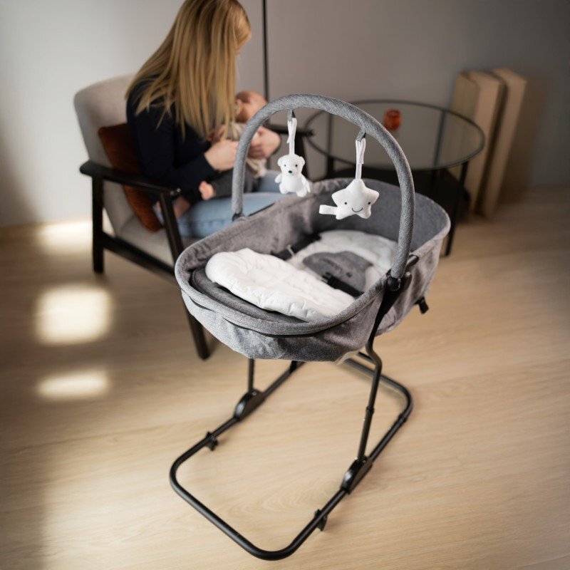 Tulano Sezlong balansoar multifunctional 4-in-1 Moon 35 Grey cu sistem de leganareutilizare tip patutspatar reglabil5 nivele de inaltimecenturi de sigurantasalteluta reductorcadru din otelbara cu jucarii