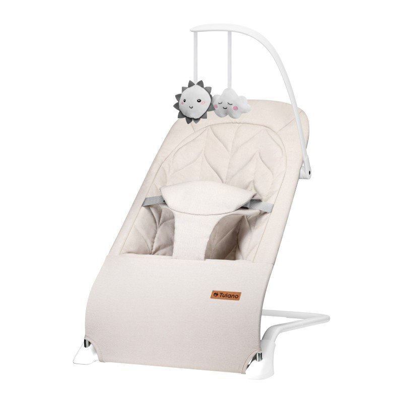 Tulano Sezlong balansoar pentru bebelusi Moon 10 Beige cu centura de sigurantabara cu jucariibaza antiderapantapana la 9 kgpliere compacta