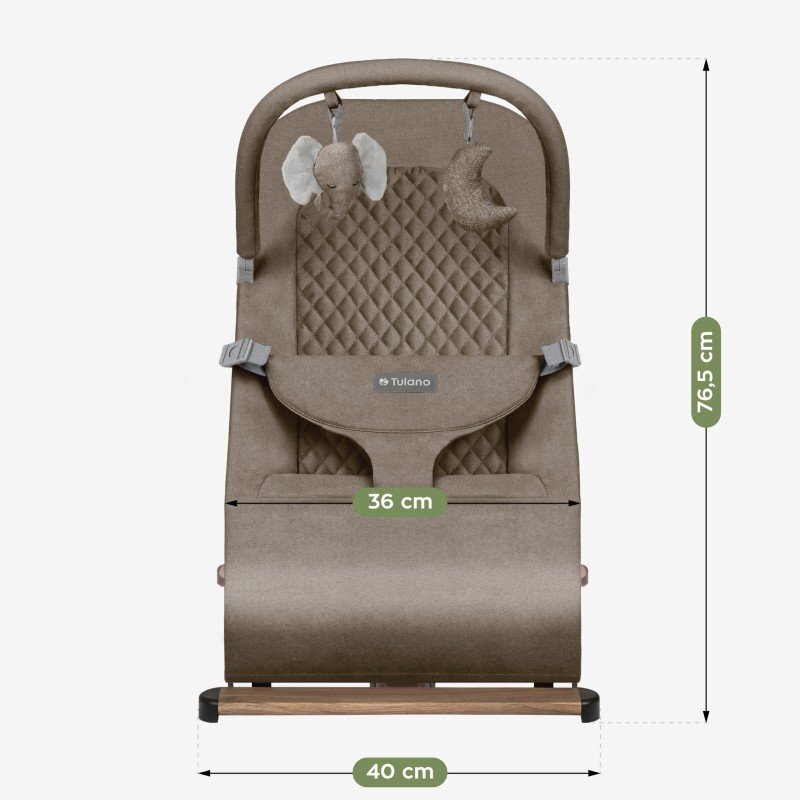 Tulano Sezlong balansoar pentru bebelusi Moon 30 Beige cu spatar reglabil in 4 pozitiicentura de sigurantasezut anatomicbara cu jucariipliere compactabaza antiderapantatapiterie UltraSoft