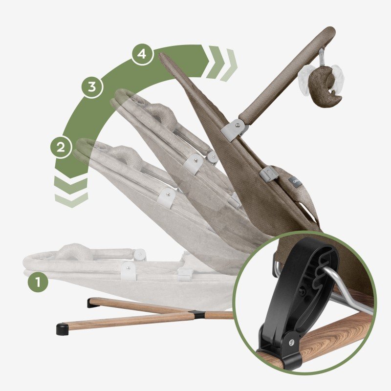 Tulano Sezlong balansoar pentru bebelusi Moon 30 Beige cu spatar reglabil in 4 pozitiicentura de sigurantasezut anatomicbara cu jucariipliere compactabaza antiderapantatapiterie UltraSoft