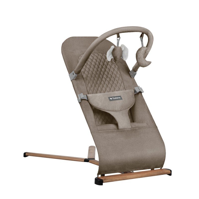 Tulano Sezlong balansoar pentru bebelusi Moon 30 Beige cu spatar reglabil in 4 pozitiicentura de sigurantasezut anatomicbara cu jucariipliere compactabaza antiderapantatapiterie UltraSoft