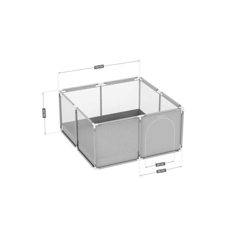 Tulano Tarc de joaca copii Cozy 20 Grey 130x130x65cmutilizare interiorexterior cadru metalic usa cu fermoar husa din plasa respirabila colturi rotunjite ventuze anti-alunecare geanta transport inclusa