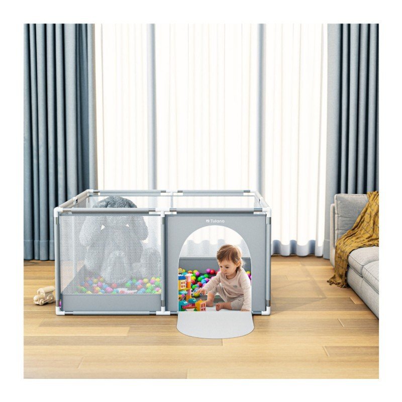 Tulano Tarc de joaca copii Cozy 20 Grey 130x130x65cmutilizare interiorexterior cadru metalic usa cu fermoar husa din plasa respirabila colturi rotunjite ventuze anti-alunecare geanta transport inclusa