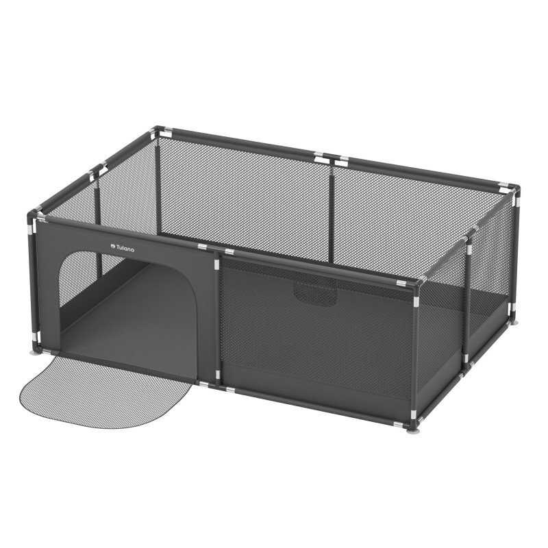 Tulano Tarc de joaca copii Cozy 22 Graphite 120x180x66cmutilizare interiorexterior cadru metalic usa cu fermoar husa din plasa respirabila colturi rotunjite ventuze anti-alunecare geanta transport inclusa