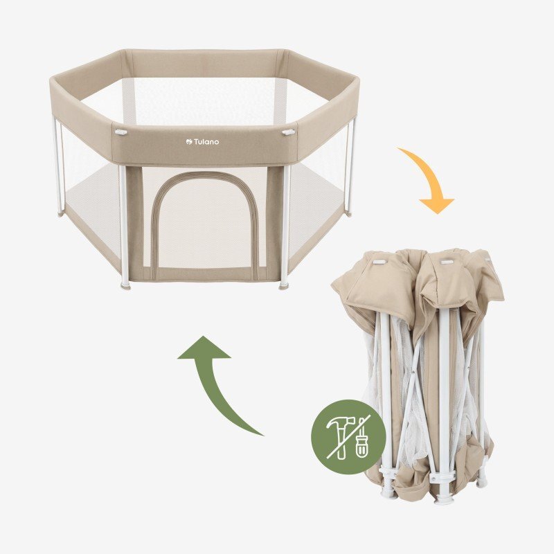 Tulano Tarc de joaca pliabil pentru copii Cozy 30 Beige utilizare interiorexterior usa cu fermoarpereti din plasa respirabila geanta transport