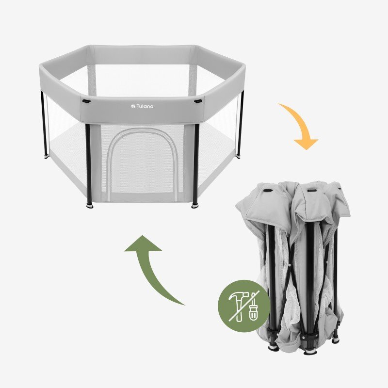 Tulano Tarc de joaca pliabil pentru copii Cozy 30 Grey utilizare interiorexterior usa cu fermoarpereti din plasa respirabila geanta transport