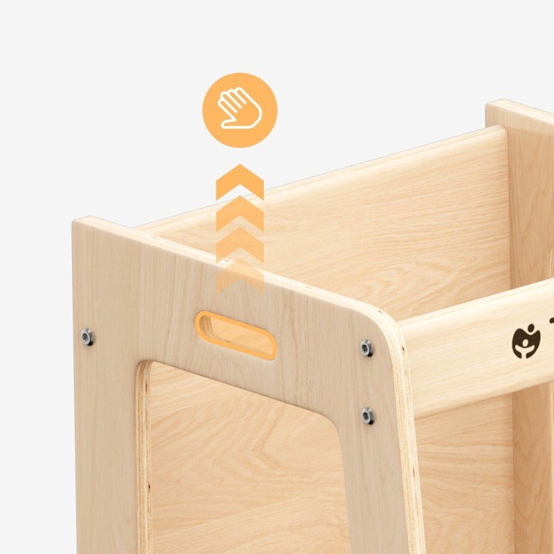 Tulano Turn de invatare multifunctional 3-in-1 Mooby 35 Natural cu structura rezistenta din MDF laminatmargini rotunjitetabla de desen integratabariera de sigurantagreutate admisa 60 kg