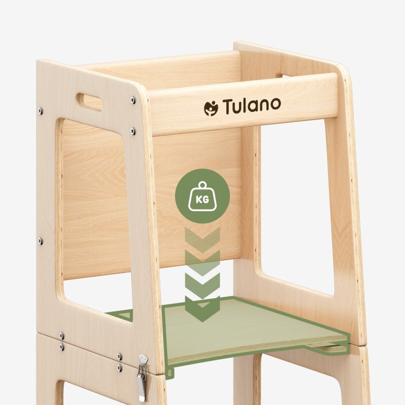 Tulano Turn de invatare multifunctional 3-in-1 Mooby 35 Natural cu structura rezistenta din MDF laminatmargini rotunjitetabla de desen integratabariera de sigurantagreutate admisa 60 kg
