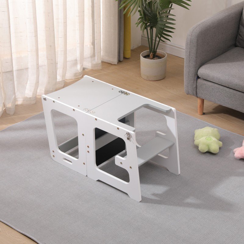Tulano Turn de invatare multifunctional 3-in-1 Mooby 35 White cu structura rezistenta din MDF laminatmargini rotunjitetabla de desen integratabariera de sigurantagreutate admisa 60 kg