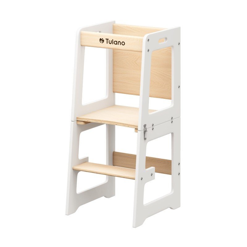 Tulano Turn de invatare multifunctional 3-in-1 Mooby 35 WhiteNatural cu structura rezistenta din MDF laminatmargini rotunjitetabla de desen integratabariera de sigurantagreutate admisa 60 kg