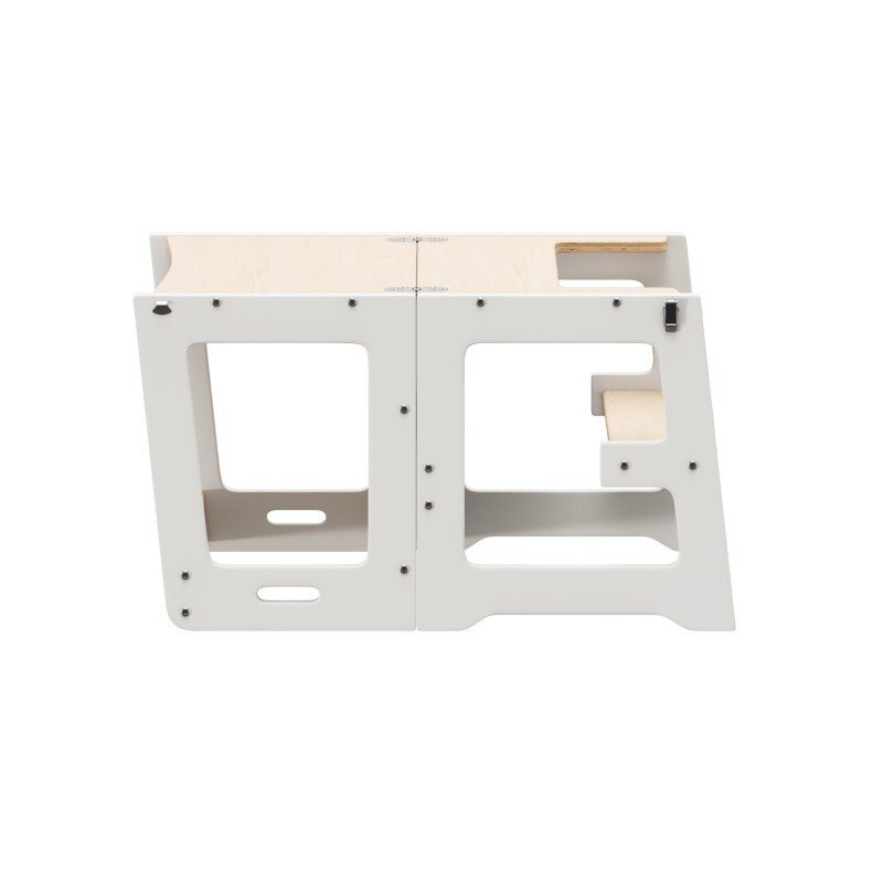 Tulano Turn de invatare multifunctional 3-in-1 Mooby 35 WhiteNatural cu structura rezistenta din MDF laminatmargini rotunjitetabla de desen integratabariera de sigurantagreutate admisa 60 kg