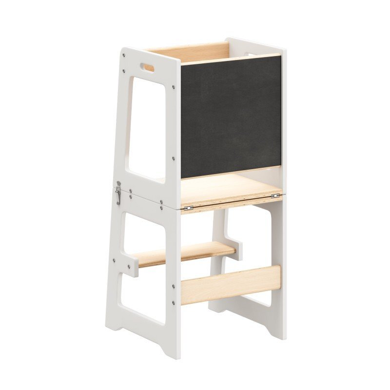 Tulano Turn de invatare multifunctional 3-in-1 Mooby 35 WhiteNatural cu structura rezistenta din MDF laminatmargini rotunjitetabla de desen integratabariera de sigurantagreutate admisa 60 kg