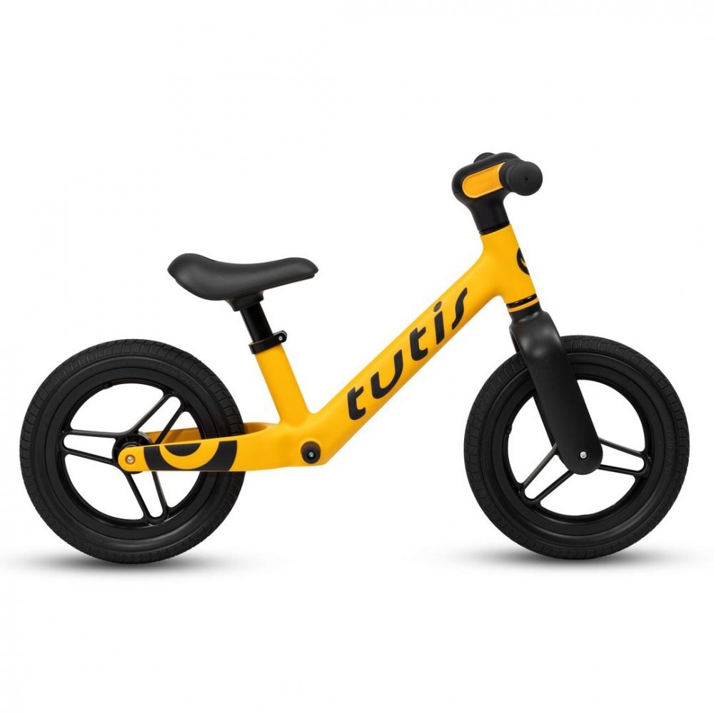 Tutis Bicicleta pentru copii fara pedale Galben 12 inch cu sezut reglabil si suport picioare recomandata copiilor cu o inaltime de 90-115 cm scaun reglabil pe inaltime