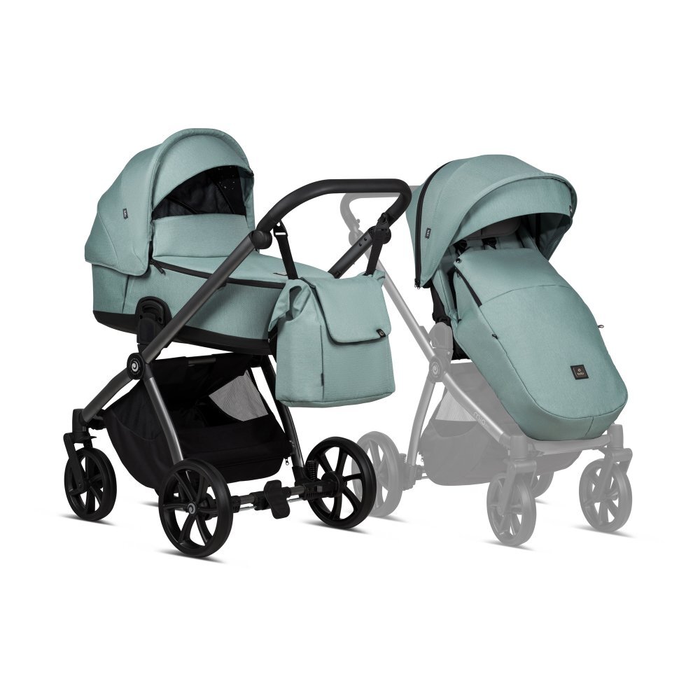 Tutis Carucior 2 in 1 Mio 3+ Turquoise 243 din piele sezut reversibil amortizoare duble maner reglabil accesorii incluse