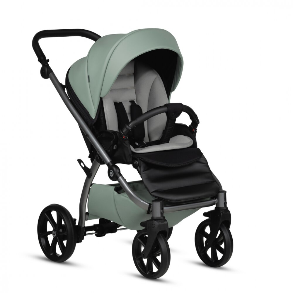 Tutis Carucior 2 in 1 Uno 5+ Sage 039 din piele ecologica sezut reversibil spatar reglabil roti cu blocare bara detasabila accesorii incluse