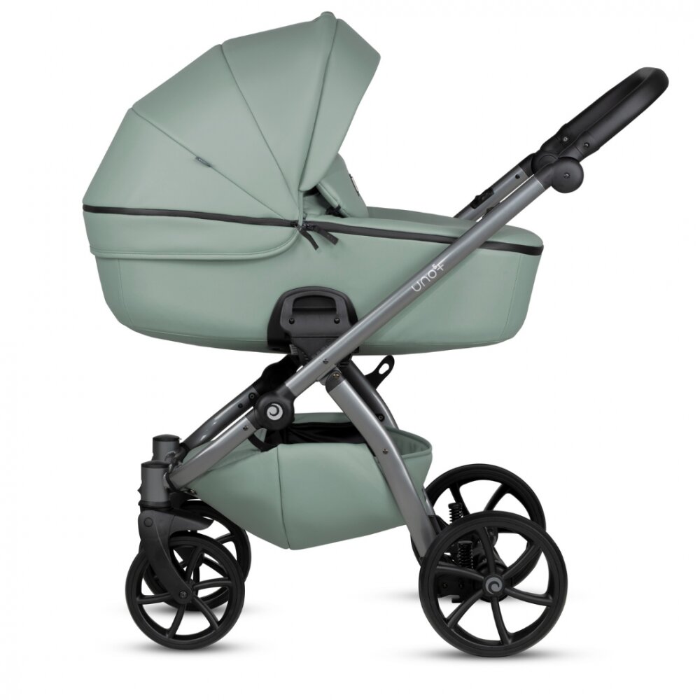 Tutis Carucior 2 in 1 Uno 5+ Sage 039 din piele ecologica sezut reversibil spatar reglabil roti cu blocare bara detasabila accesorii incluse