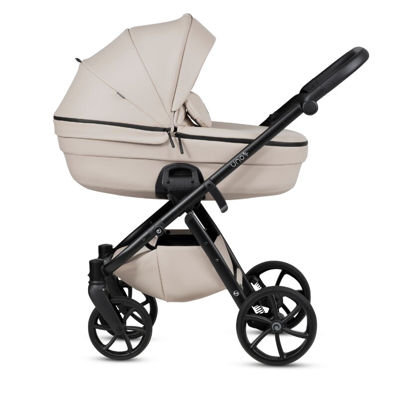 Tutis Carucior 2 in 1 Uno 6+ Latte 151 din piele sezut reversibil spatar reglabil cadru din aluminiu amortizoare roti cu blocare greutate admisa 22 kg