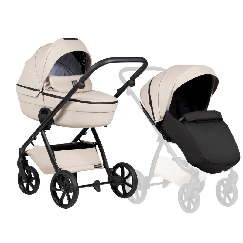 Tutis Carucior 2 in 1 Uno 6+ Latte 151 din piele sezut reversibil spatar reglabil cadru din aluminiu amortizoare roti cu blocare greutate admisa 22 kg