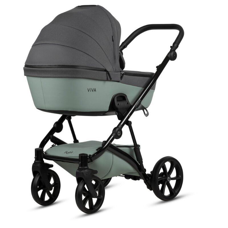 Tutis Carucior 2 in 1 Viva 5+ Sage 039 din piele ecologica sezut reversibil spatar reglabil roti cu blocare bara detasabila accesorii incluse