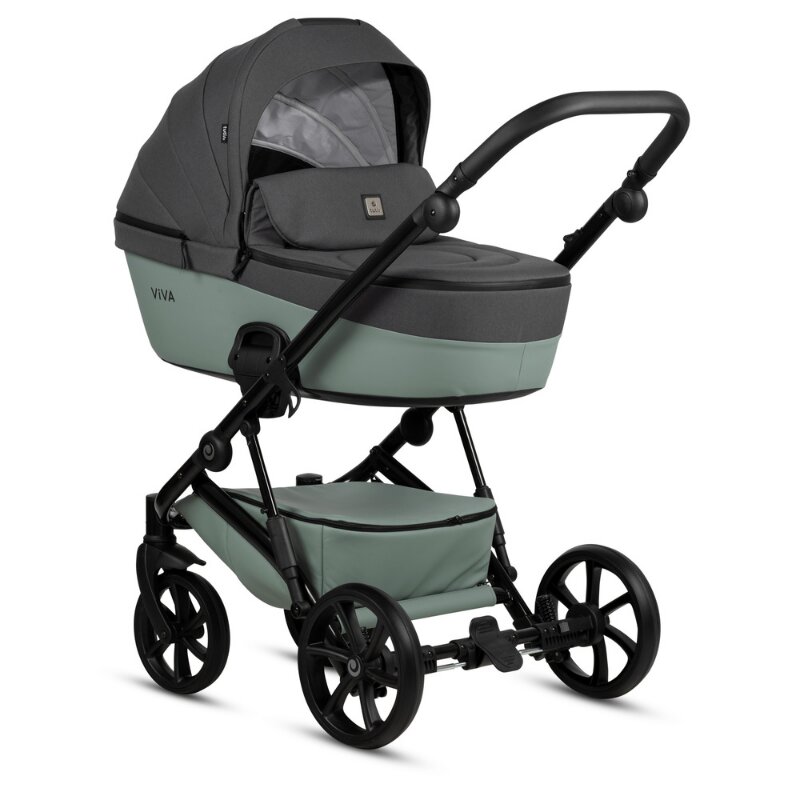 Tutis Carucior 2 in 1 Viva 5+ Sage 039 din piele ecologica sezut reversibil spatar reglabil roti cu blocare bara detasabila accesorii incluse