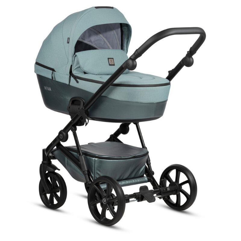 Tutis Carucior 2 in 1 Viva 5+ Turquoise 063 din piele ecologica sezut reversibil spatar reglabil roti cu blocare bara detasabila accesorii incluse
