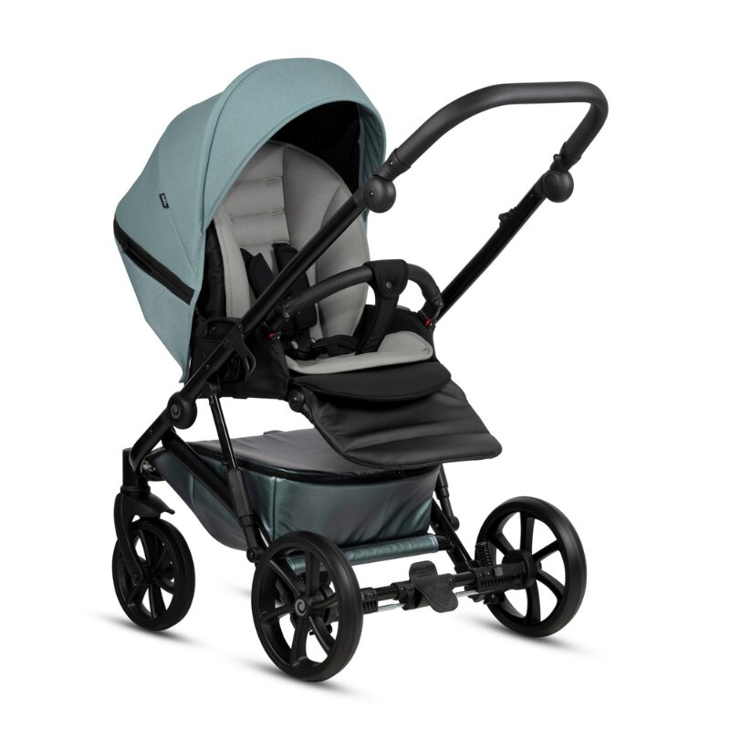 Tutis Carucior 2 in 1 Viva 5+ Turquoise 063 din piele ecologica sezut reversibil spatar reglabil roti cu blocare bara detasabila accesorii incluse