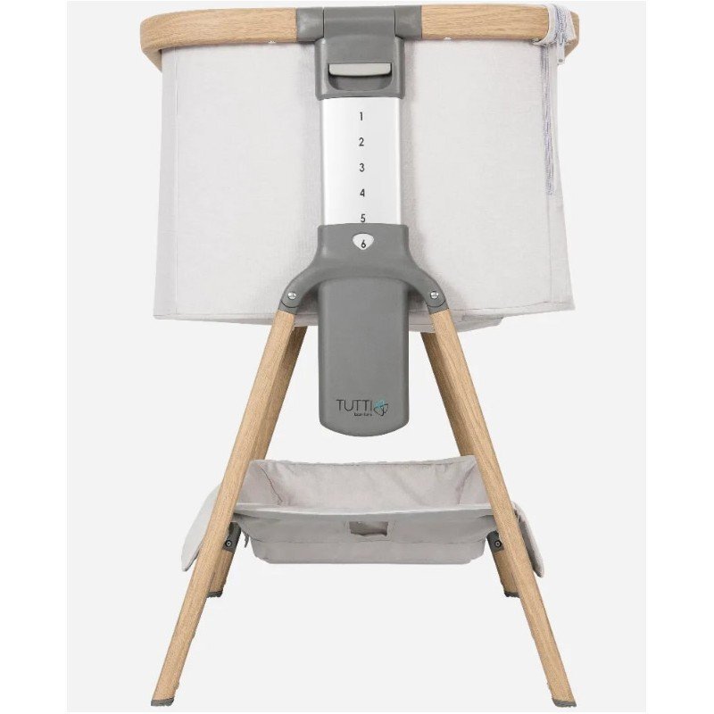 Tutti Bambini Patut 2 in 1 co-sleeper CoZee Oak Sterling Silver reglabil pe inaltime pozitie anti-reflux spatiu depozitare saltea si geanta de transport incluse