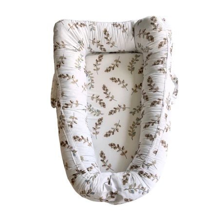 TWINDECO Baby Nest cu manere din bumbac organic Alb cu frunze maro