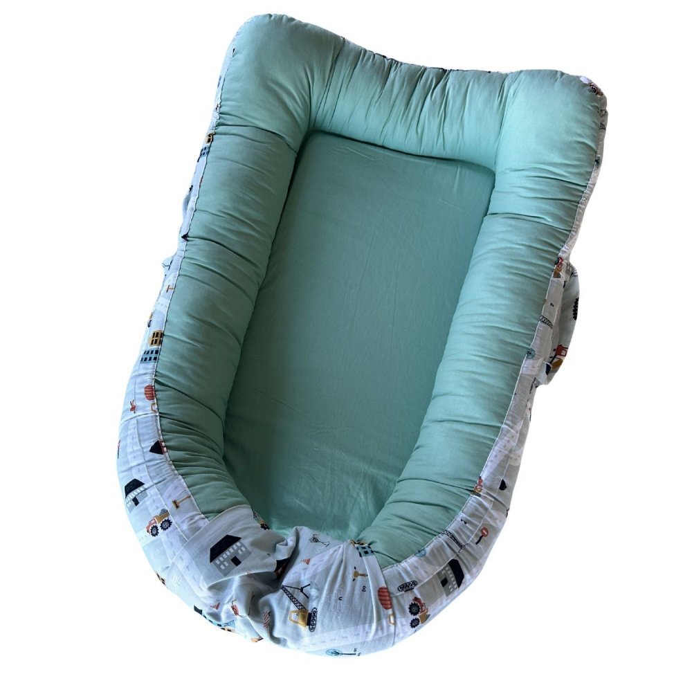 TWINDECO Baby Nest din bumbac organic cu doua fete si manere Casute Mint