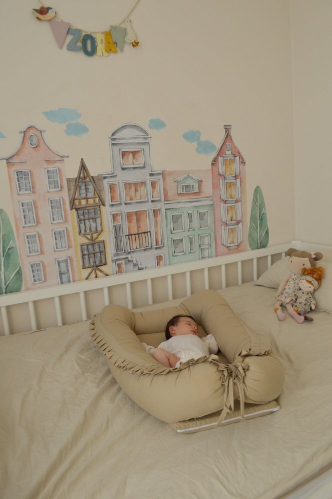 TWINDECO Baby Nest din bumbac organic cu volanase Bej