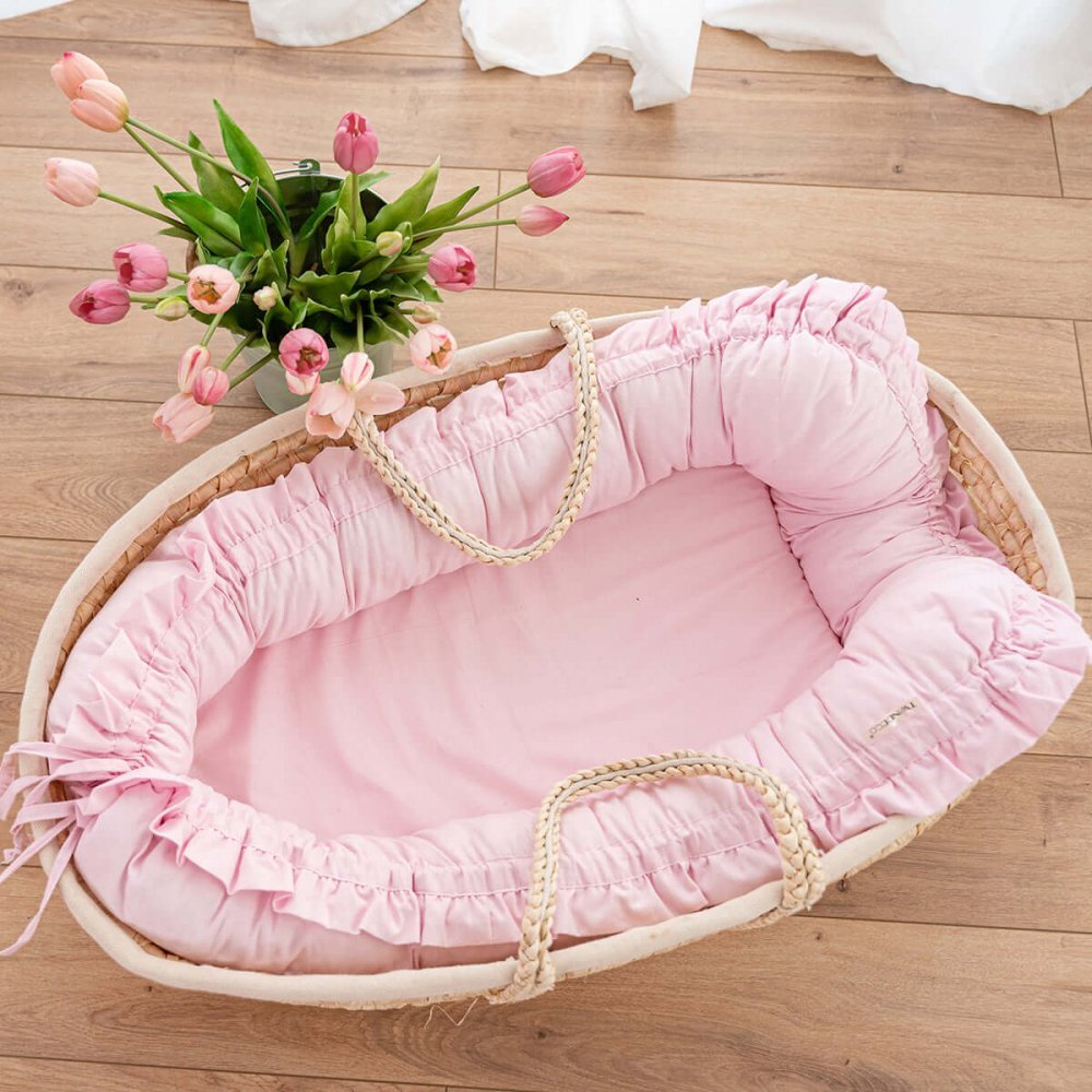 TWINDECO Baby Nest din bumbac organic cu volanase Roz