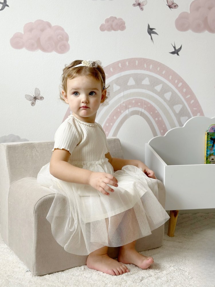 TWINDECO Fotoliu pentru copii Bej cu husa din catifea