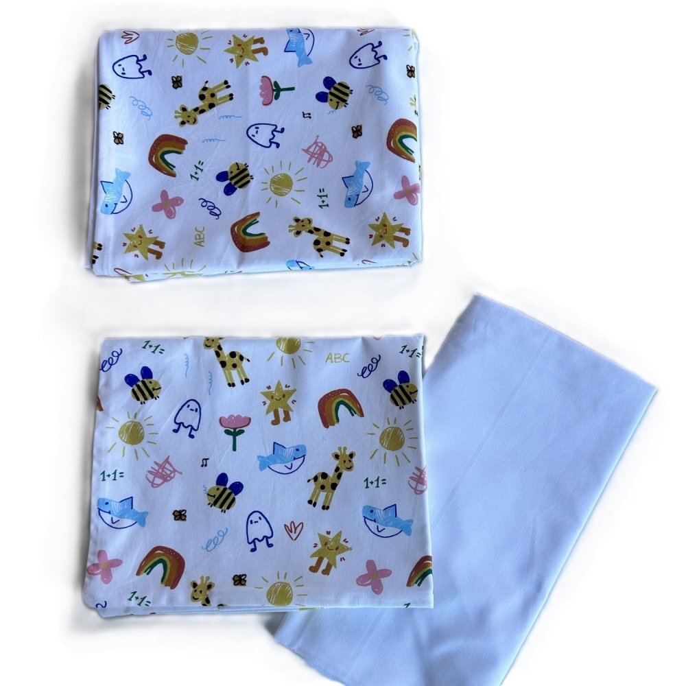 TWINDECO Lenjerie cu 3 piese din bumbac organic pentru patut 120x60 cm Alb cu desene