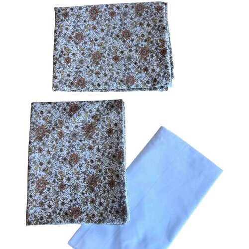 TWINDECO Lenjerie cu 3 piese din bumbac organic pentru patut 120x60 cm Floricele bej