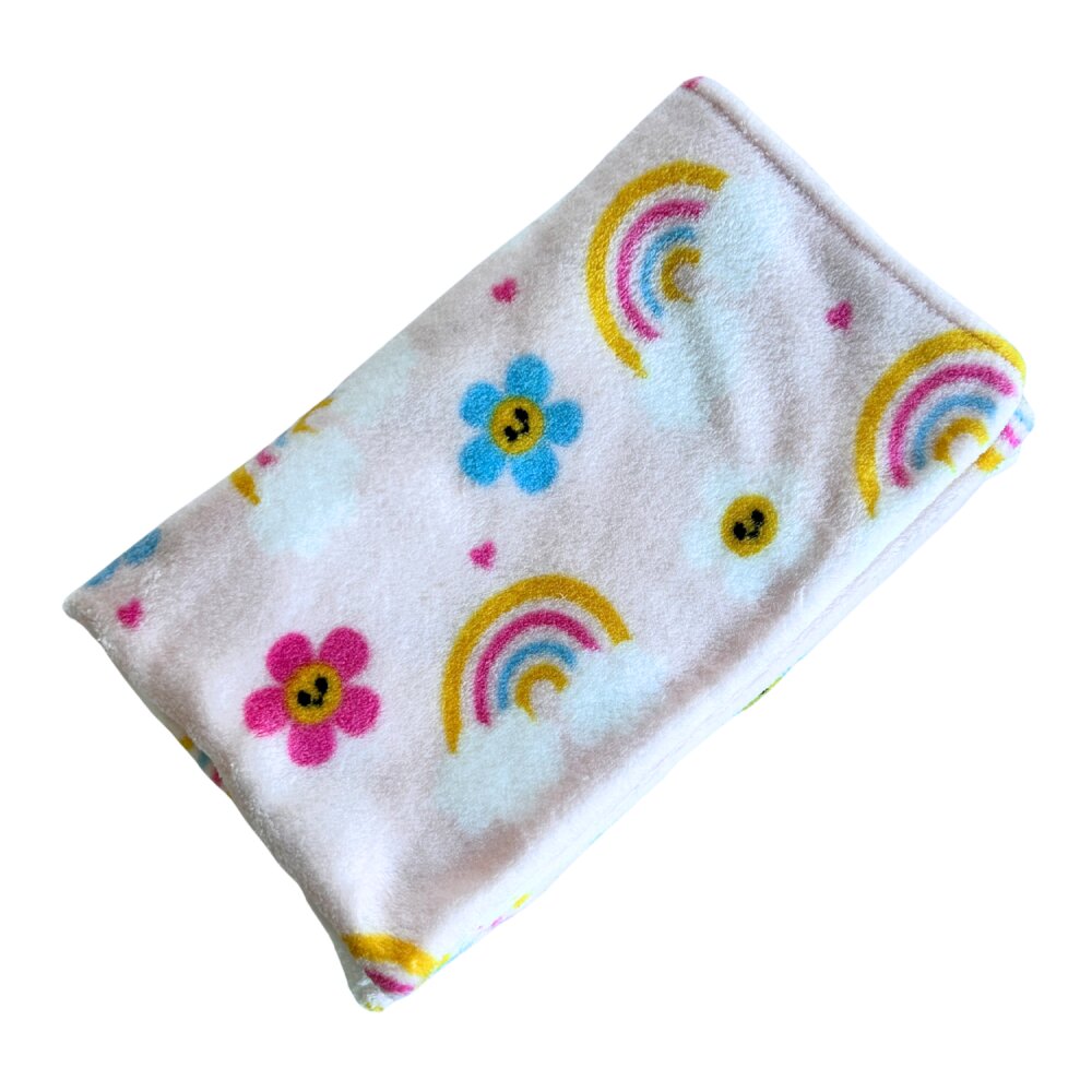 TWINDECO Paturica groasa fleece pentru bebelusi 90x70 cm Curcubeu